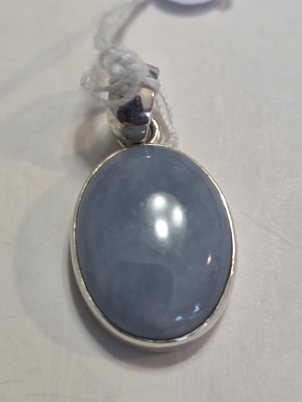 Sterling  Light Blue Angelite Oval Pendant